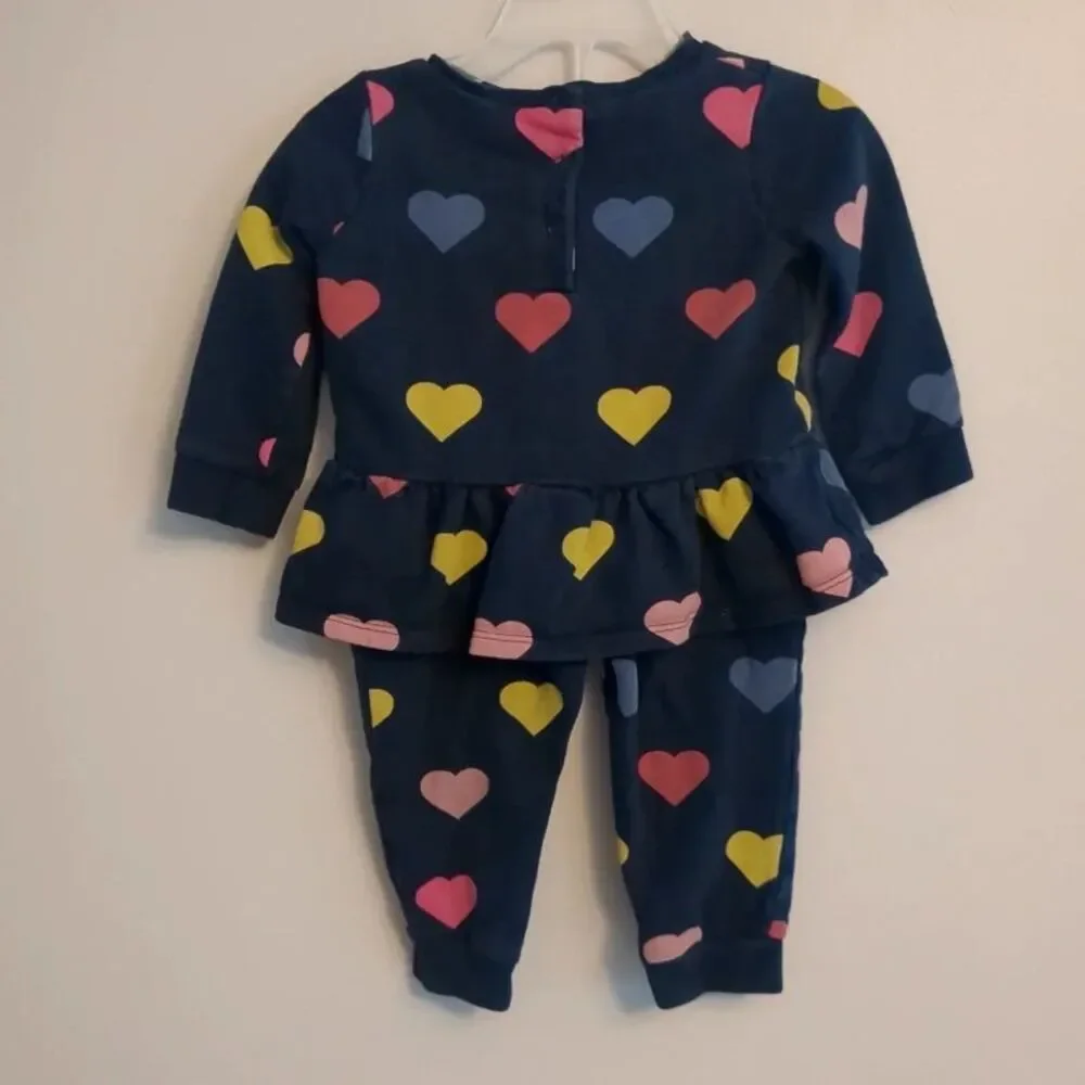 Crown & Ivy Baby Navy Blue Colorful Heart Cotton Outfit Set - Girls 9 Months